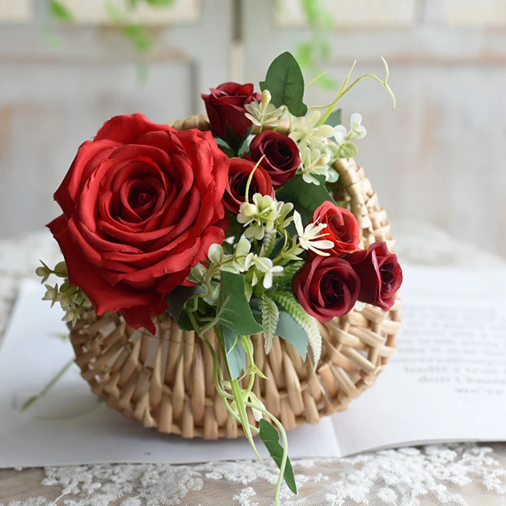 1PC Charming Handmade Willow Rattan Flower Basket Versatile Half Moon Storage Basket With Handle For Wedding Home Decor 2