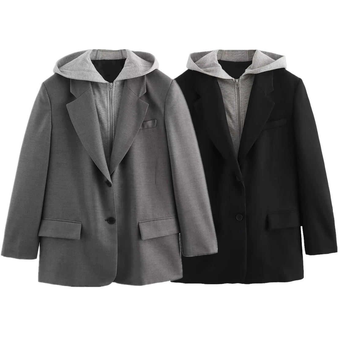 Withered Feminino Blazer Women Fashion  Women Blazers And Jackets Ladies Patchwork Hooded Blazer Blazer Mujer 2024