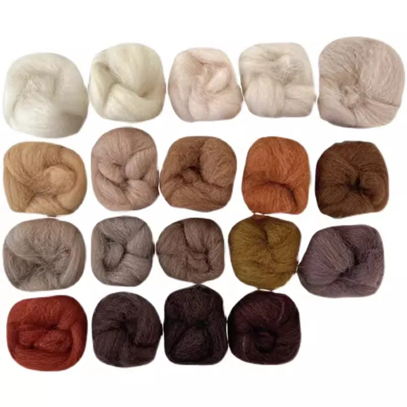 Needle Felting Wool Brown Anima Wool Roving Yarn Fiber Roving Wool Top Pure Chunky Yarn Spinning for Needle Felting Wet DIY Hand