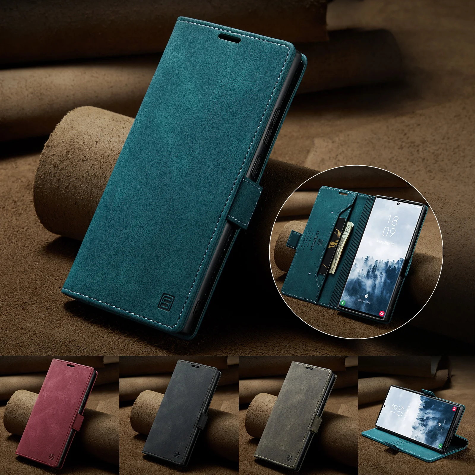 

Luxury Leather Wallet Case For Samsung Galaxy S23 S22 Ultra Magnet Flip Card Slot Cover For Samsung Note10 Plus Note20 Ultra