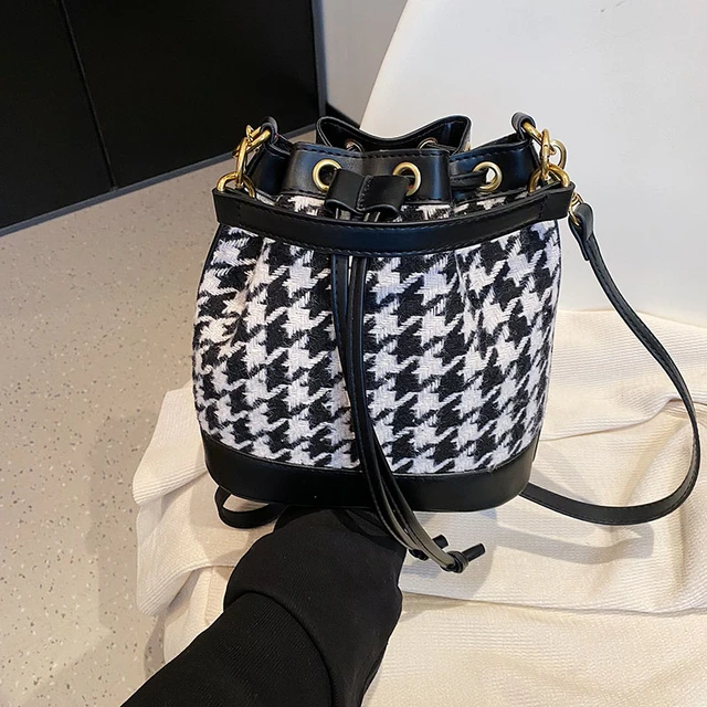  Women Houndstooth Shoulder Bag Ladies Fashion PU