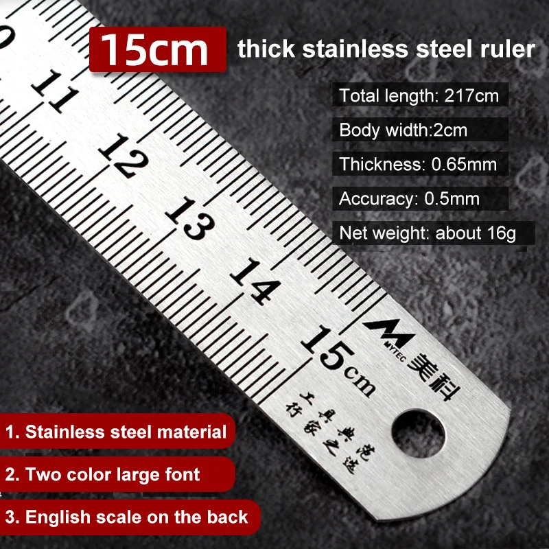 15-50cm Stainless Steel Straight Ruler Double Side Metal Scale Straight Ruler Measuring Stationery Drafting Accessory Hand Tool