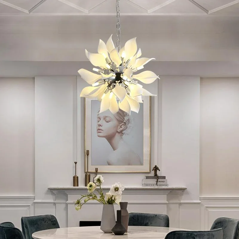 

Modern Luxury Pendant Light Dining Room Hanging Lamp White Ceramic Bedroom Decorative Lamps Italian Designer Art Petal Chandlier
