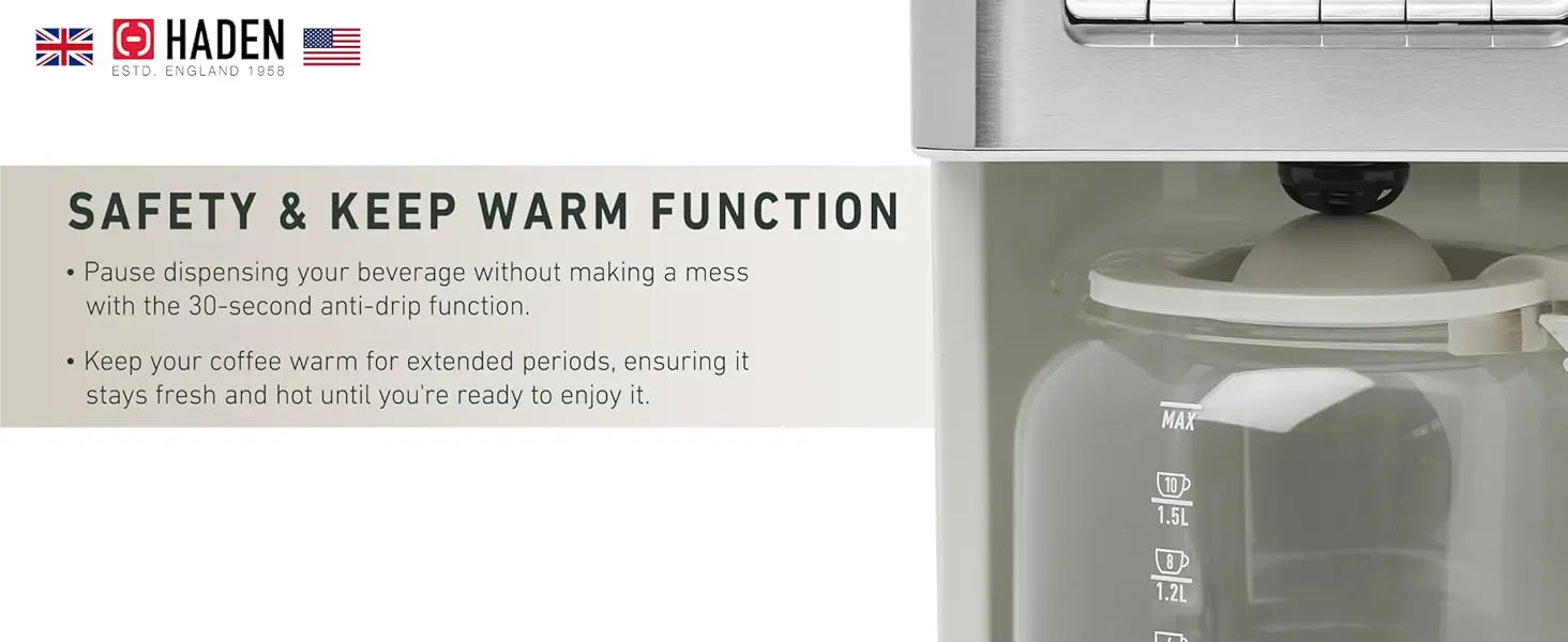 Haden Quintessential 12 Cup Programmable Digital Coffee Maker, Ivory/Chrome