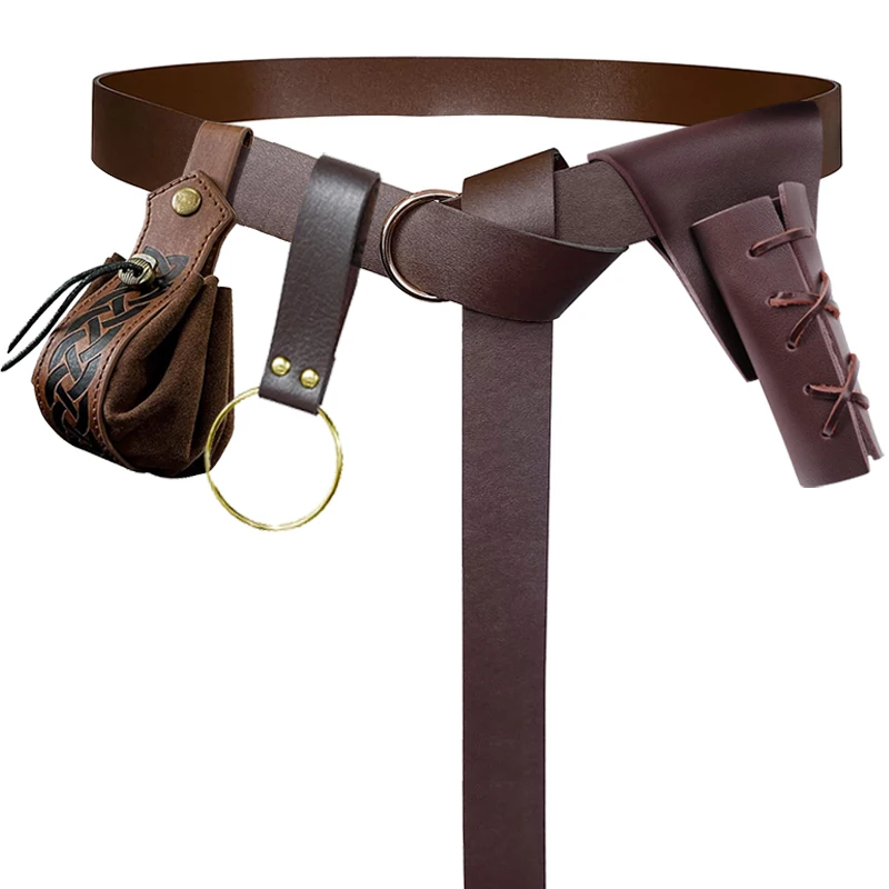 Medieval Viking Belt - PU Leather O-Ring Belt For Renaissance Faires, Cosplay, Halloween, Brown - View #13