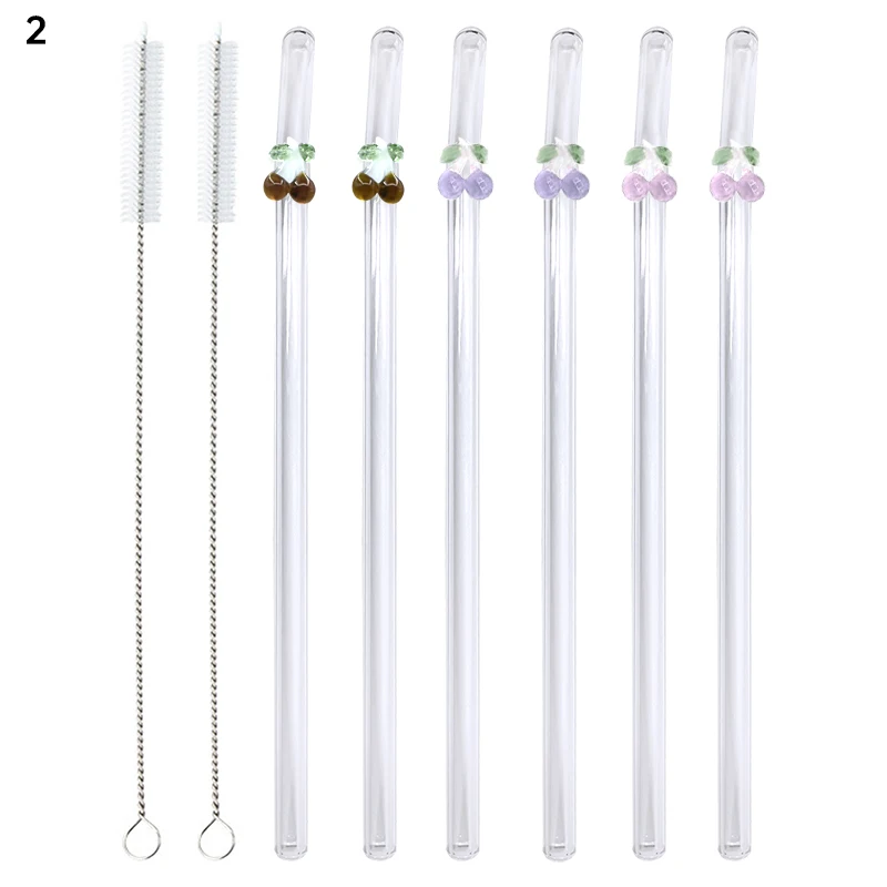 6 Pcs Cute Glass Straws, with Cleaning Brush Cute Colorful Butterfly Cherry  Mushroom Glass Straws Shatter Resistant, Heat-Resistant Smoothie Straws