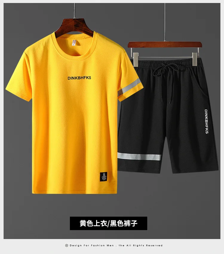 Summer Two Piece Set Men Printed Men's Tracksuit T-Shirt + Shorts Round Neck Breathable Casual Wear Chandals Hombre |