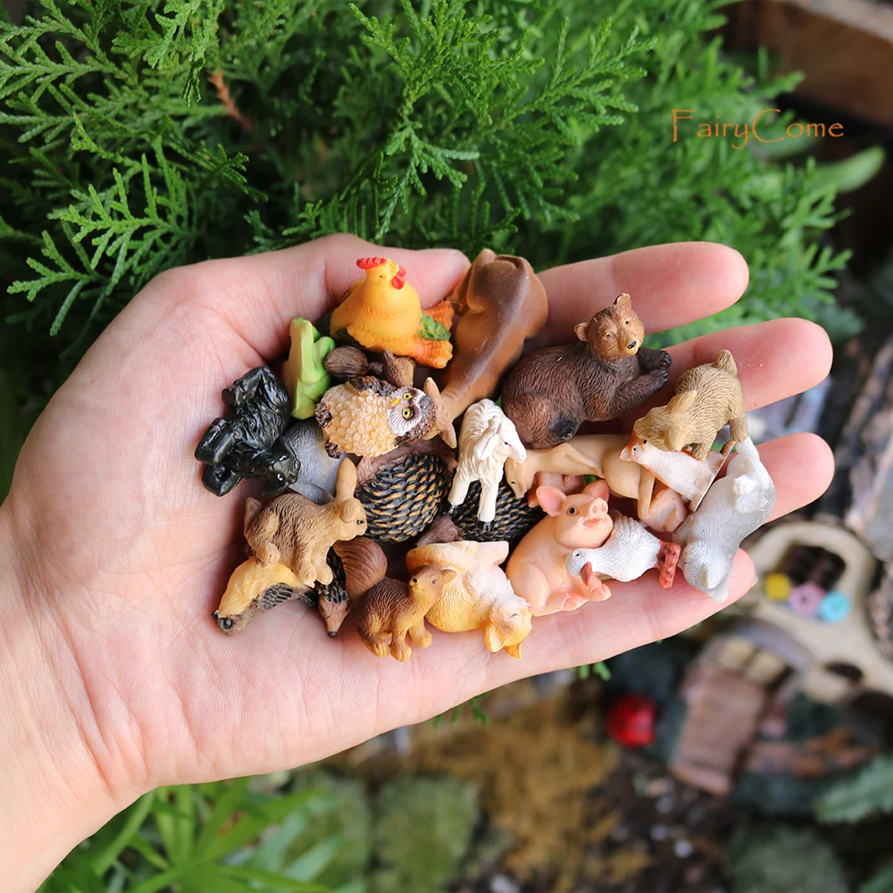 Ensemble de Figurines d'animaux Miniatures, Mini jardin féerique, ferme,  forêt, Micro bonsaï, décorations de Terrarium - AliExpress