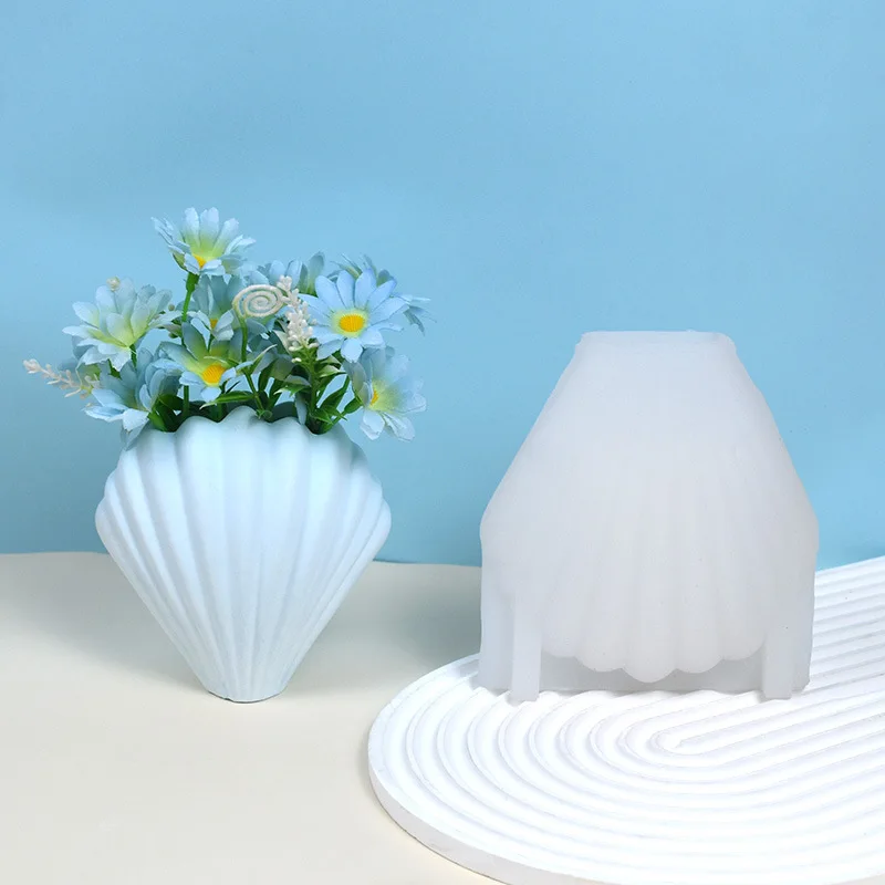 

Shell Cement Flower Vase Mold DIY Concrete Gypsum Home Ornament Pen Holder Resin Flowerpot Silicone Mold Paintbrush Storage Mold