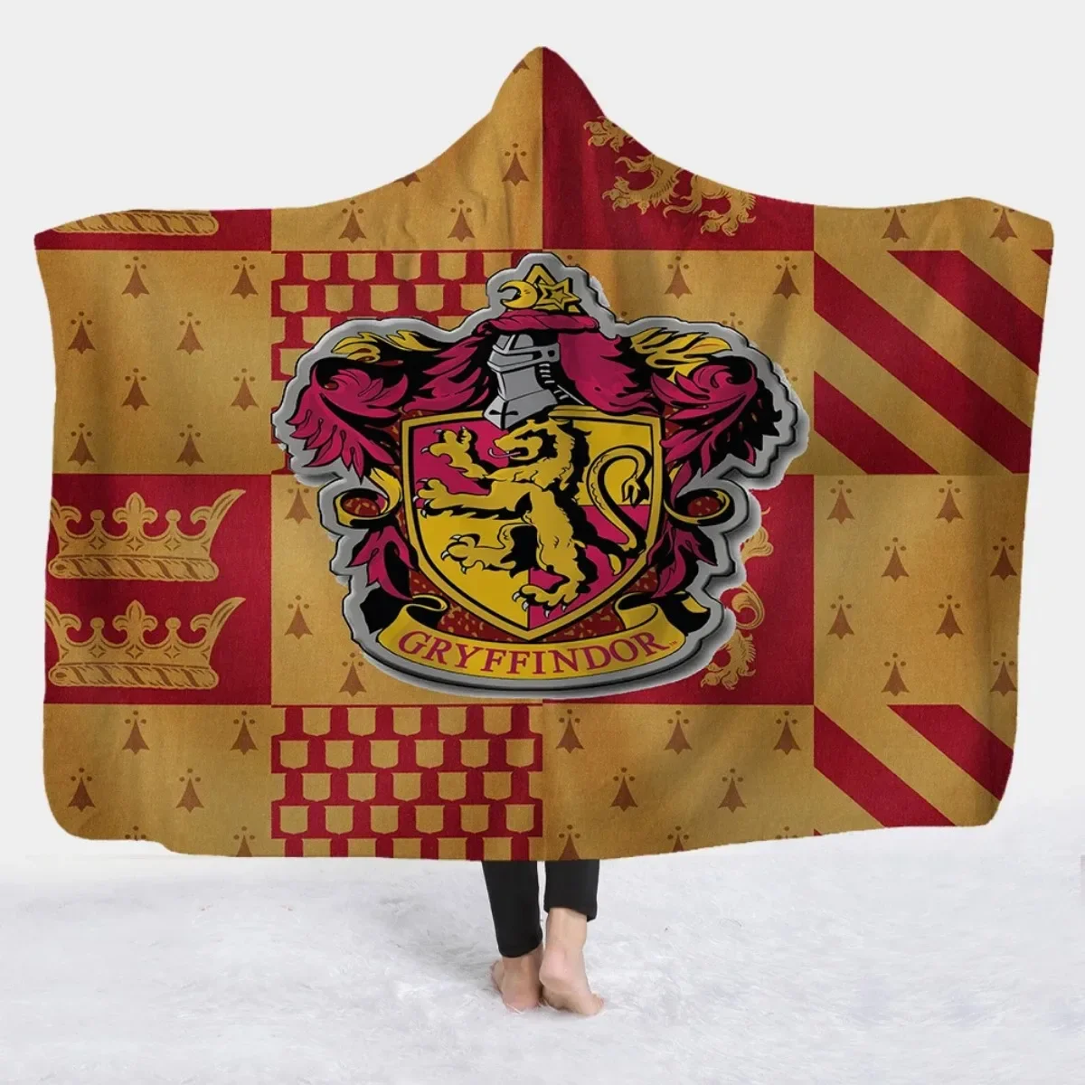 Magic Wizard Hogwartes House 3D Printed Plush Hooded Blanket Picnic Wearable Fleece Throw Warm Gift for Kids Adults 4