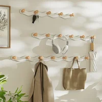 Coat Hanger Wall Mount Creative Wave Iron Hooks Row No Punch Wooden Hanger Functional Wall Hook Rack Porch Bathroom Coat Hook 1