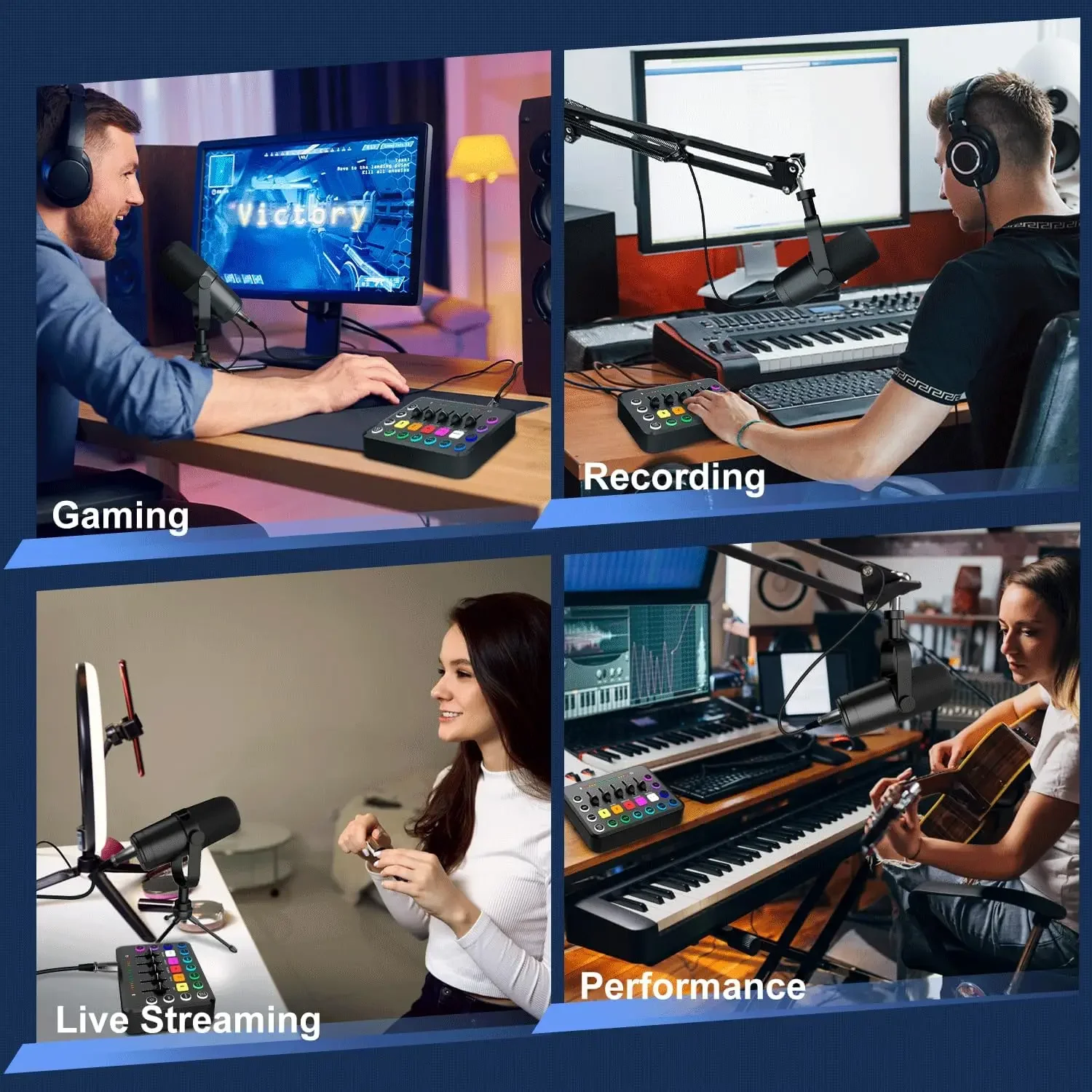 F11 Live Sound Card 5-Channel Mixer Sound Cards Audio Mixer For XLR Microphone for Game Voice Podcast Live Streaming audio mixer