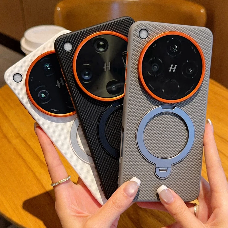 ELVEV Magnetic Luxury Leather Phone Case with Rotatable Ring Stand