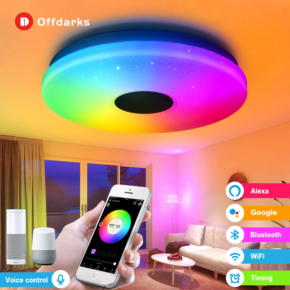 OFFDARKS Ceiling lamp wifi modern RGB led light dimmable ceiling with bluetooth indoor bedroom room home Alexa Google Smart |