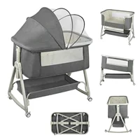 Lit cododo 4-en-1 pour bébé, réglable en 6 positions, avec matelas, 15 °   Inclinable, Roues avec freins, Lit bébé 0-24 mois 2