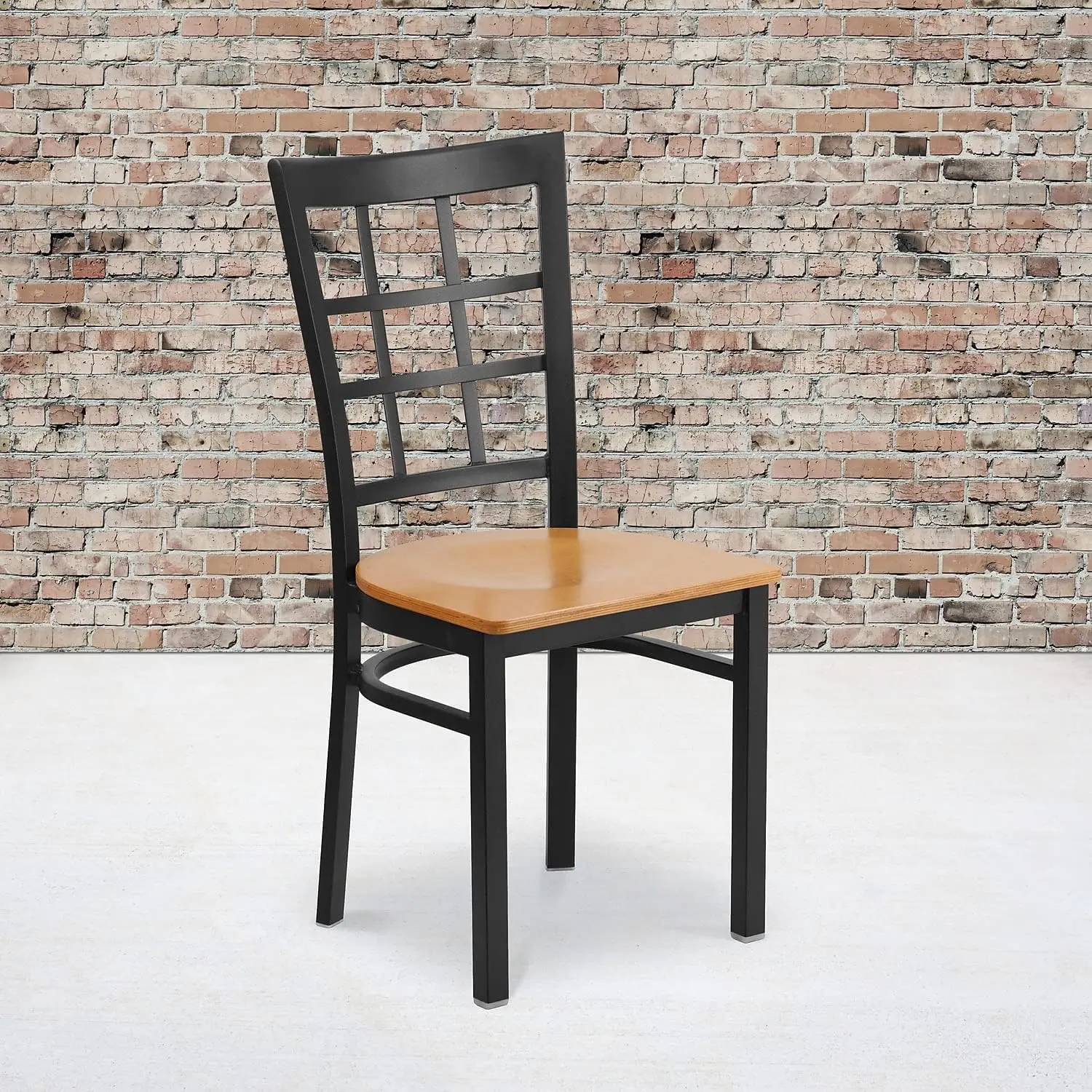 2 Pack HERCULES Series Black Window Back Metal Restaurant Chair-Natural Wood Seat