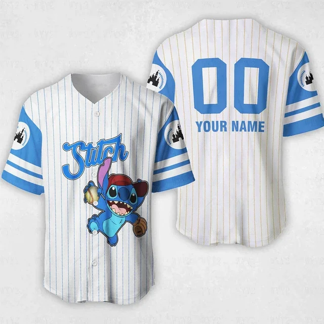 

Disney Stitch Baseball Jersey Men's and Women's Casual Short Sleeve Shirt Disney Custom Baseball Jersey Boys Tops