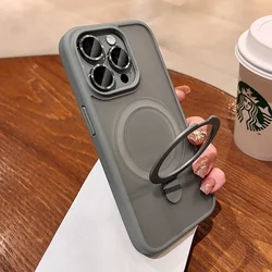 Matte Ring Holder Magnetic Phone Case with Glass Lens and Wireless Charging Compatibility - iPhone 13 (Gray)