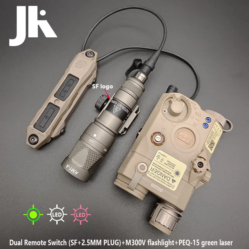 Tactical PEQ15 Red Dot Laser Aiming IR light PEQ Green laser Surefir M300V M600V Flashlight Tactical Dual Control Remote Switch