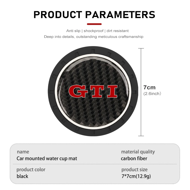 Car Water Cup Anti-slip Pad Carbon Fiber Holder Mat For GTI Tiguan Passat B5 B6 B7 CC Jetta MK5 MK6 Polo 2Pcs