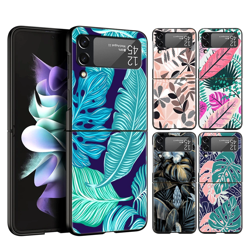 Bunte Blätter harte PC-Handy hülle für Samsung Galaxy Z Flip 5 4 3 schwarze Abdeckung für Galaxy Z Flip 6 faltbare stoß feste Hülle Capa