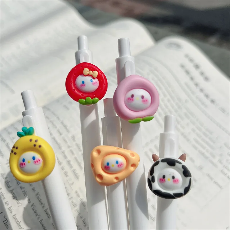 

36pcs Fruit milkshake press pen black carbon pen cute pendant pen good-looking high value press pen for students