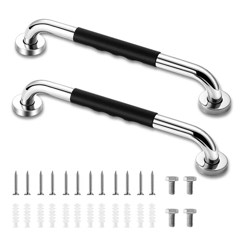 Grab Bars For Shower,2 Pack 16 Inch Anti-Slip Shower Handle With Rubber Grip, Handicap Grab Bars For Elderly Wall Durable