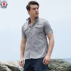 Fredd Marshall 2023 Summer New Solid Color Cargo Shirt Men 100% Polyester Short Sleeve Casual Plain Pocket Work Shirts for Men 3