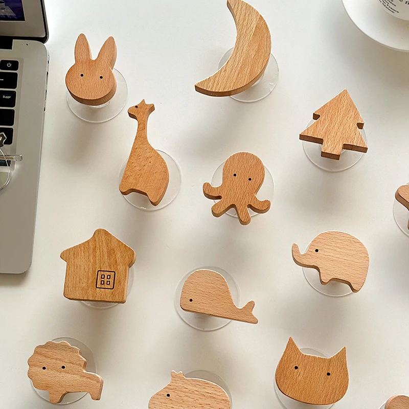 Wooden Drawer Hooks Room Decor Animal Hook Wall Keychain Coat Hook Home Wardrobe Cute Wood Hook Hanger Kitchen Accessories 2