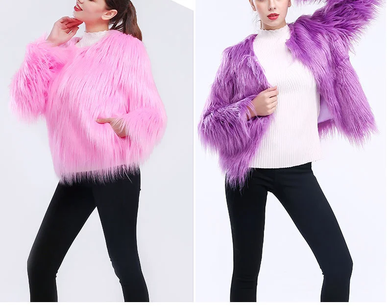 

Autumn and Winter 2023 Women's Faux Fur Coat Long Sleeve Washed Lamb Fur Ladies Short Faux Fur Jacket Coat