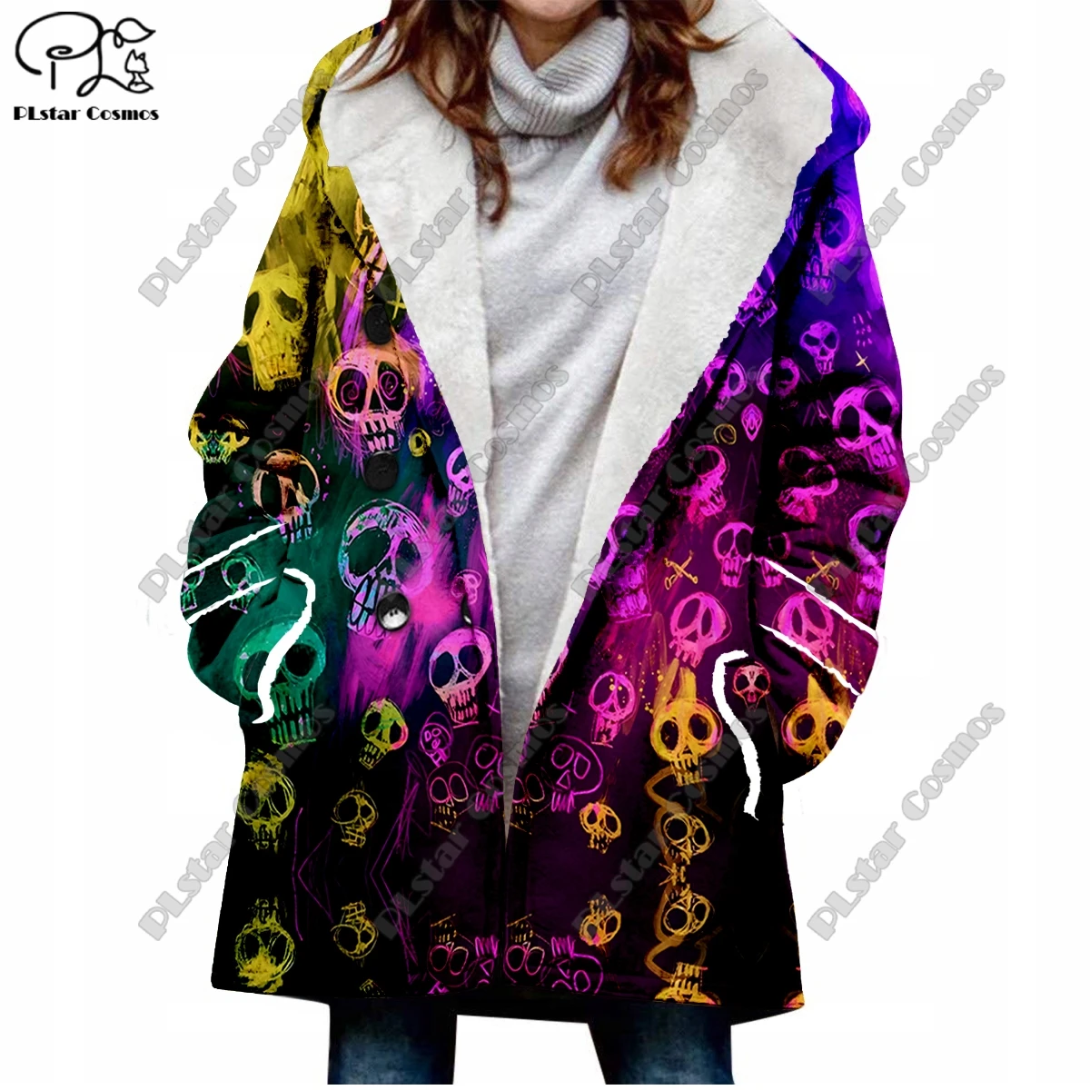 3D printing retro gradient pattern printed hooded fleece jacket warm women's jacket winter casual gift series new style -6
