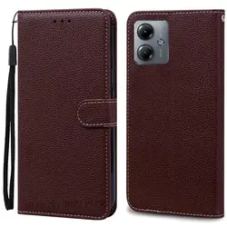 Elegant Leather Flip Wallet Case - Premium Silicone Protection for Moto G14 (Coffee)
