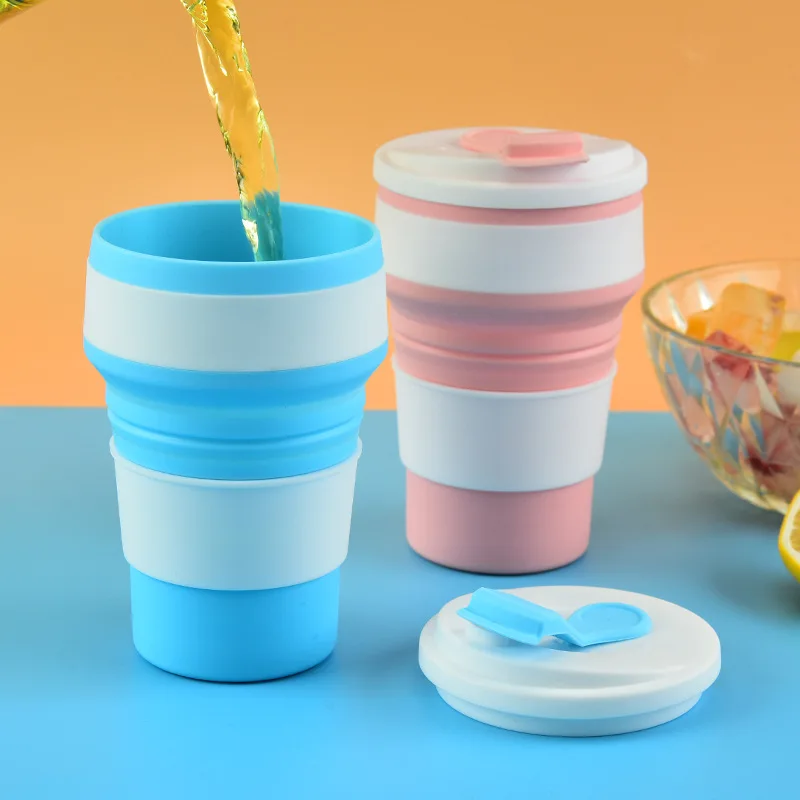 Car Water Cup350ML Silicone PP Folding Cup Mug with Cover Coffee Travel Outdoors Portable Water Drinking Tea Cups Multi-function