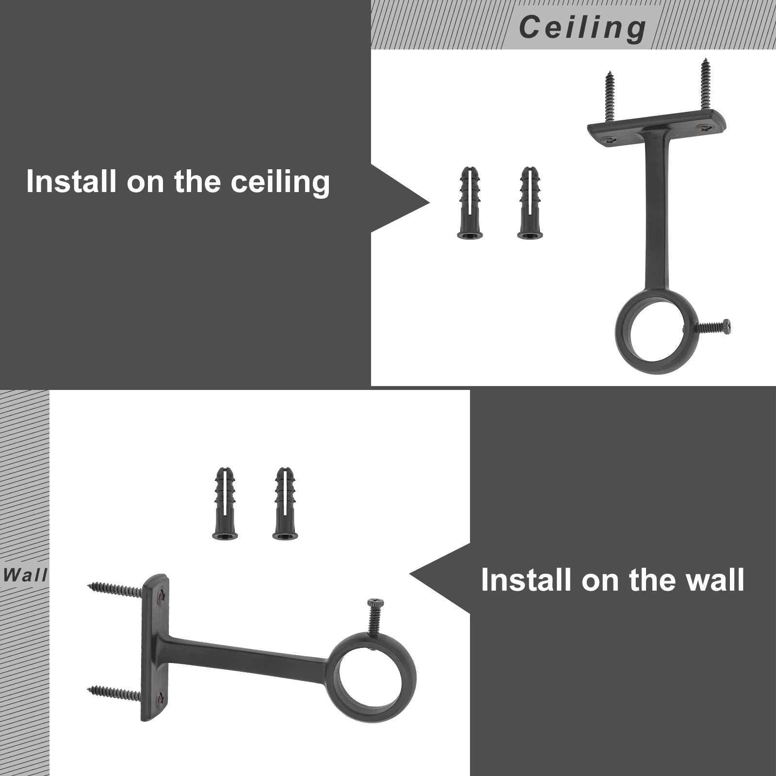 1 Piece Heavy Duty Aluminum Alloy Single Hole Curtain Rod Bracket for Bedroom with Adjustable Screws Socket Pole End Supports curtain rod