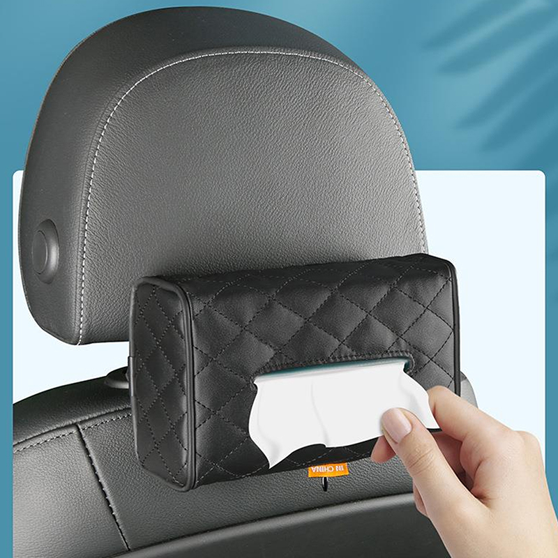 Solid Color Checkered Leather Wear-Resistant Tissue Box Car Seat Back Sunshade Hanging Tissue-Bag Buckle Strap Easy Installation