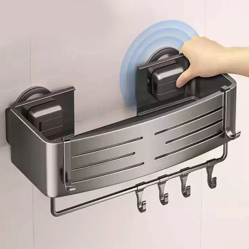 No-Drill Suction Cup Storage Rack, Bathroom Storage Basket, Bathroom Washbasin, Non Perforated Wall Mounted Toilet Storage Rack
