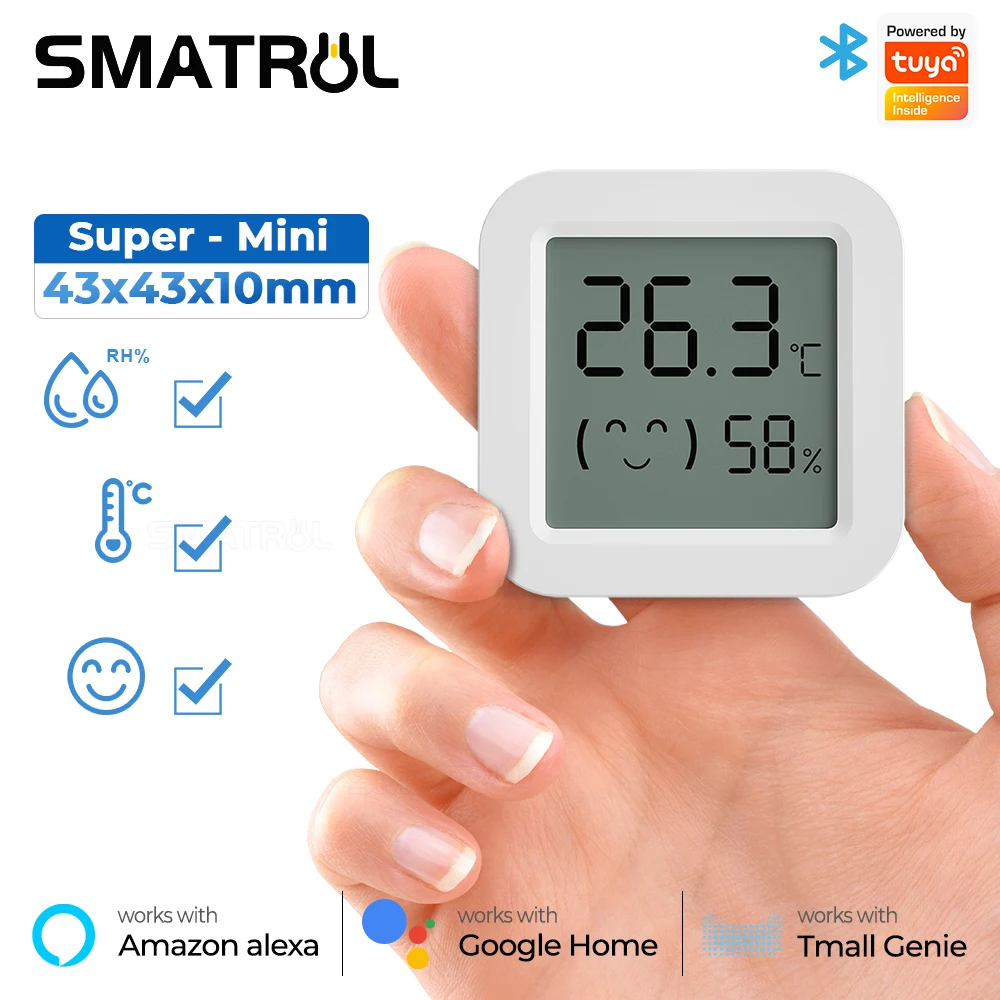 Датчик температуры и влажности Tuya, мини-термометр с ЖК-дисплеем и гигрометром, совместим с приложением Bluetooth