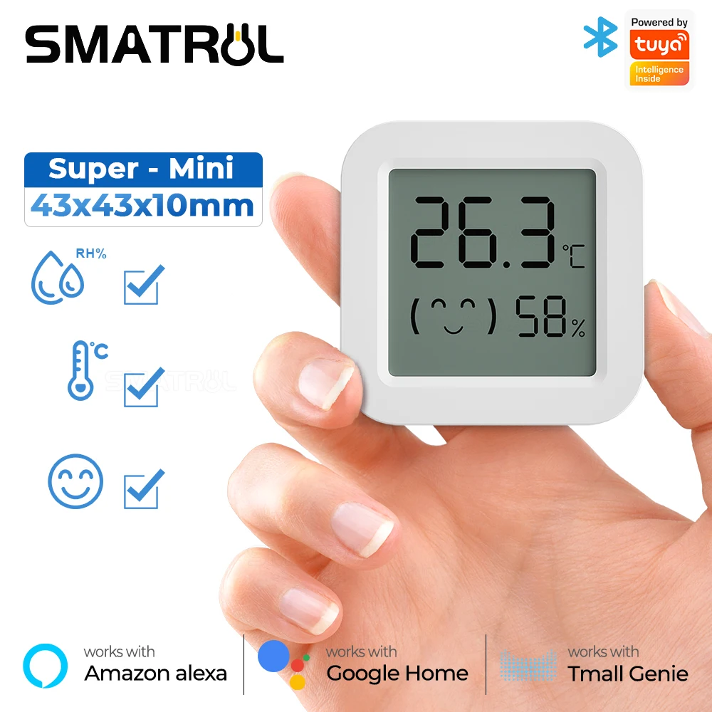 

Tuya Temperature Humidity Sensor Mini LCD Digital Display Compatible with Bluetooth APP Remote Control Thermometer Hygrometer