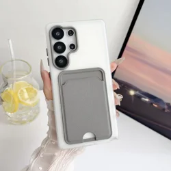 Dual Function Soft Silicone Card Holder Phone Case - Matte Nonslip Shockproof Bumper Cover - Galaxy S23 Ultra (Gray)