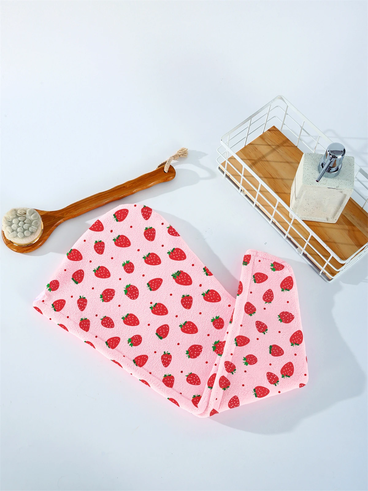 1pc,ultra-fine fiber quick drying towel, cartoon strawberry pattern towel cap, bathroom accessories, women's designer shower cap