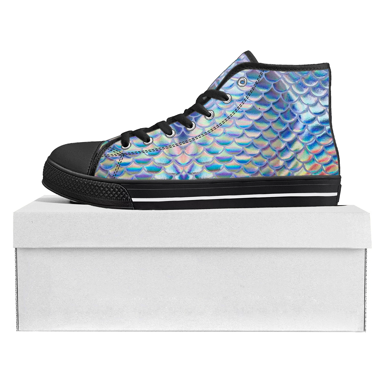 Fish Scales Colorful High Top High Quality Sneakers Mens Womens Teenager Canvas Sneaker Custom Made Shoe Casual Couple Shoes