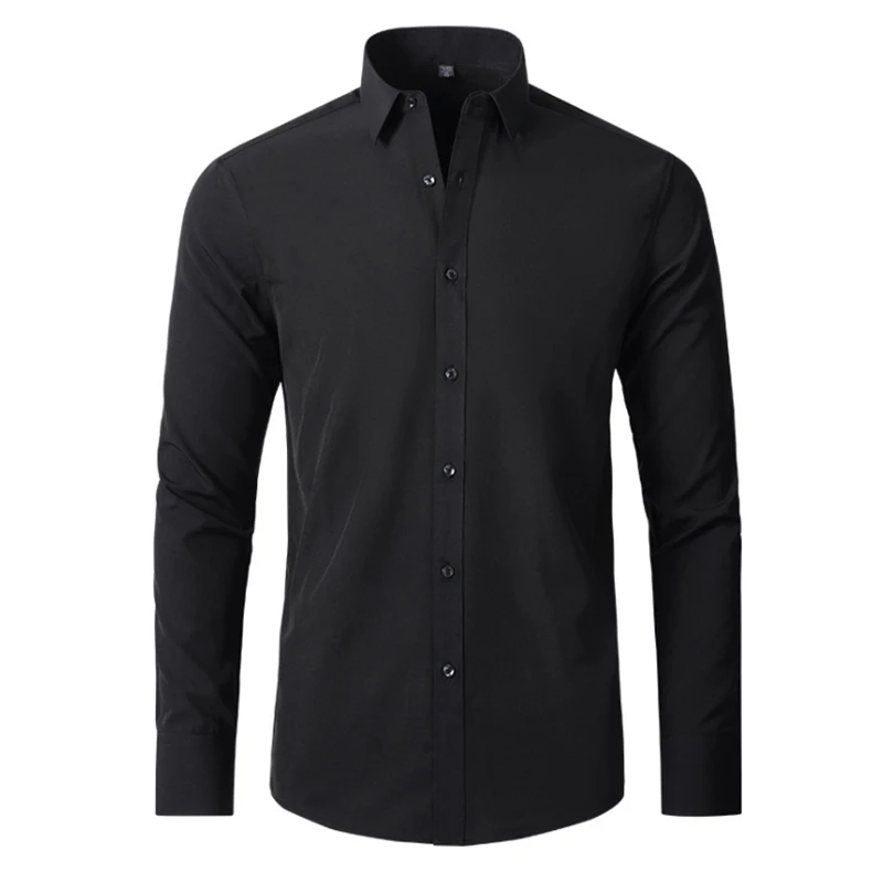 

Рубашка мужская однотонная эластичная с длинным рукавом, деловая повседневная одежда, облегающая сорочка, Элегантная сорочка для мужчин