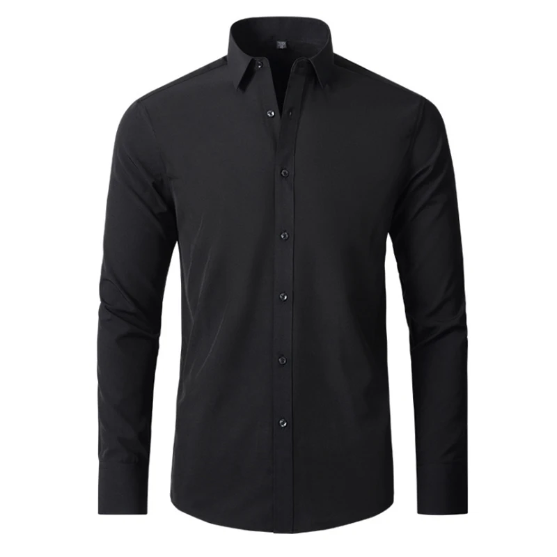 New Solid Color Elastic Shirt Men Long Sleeve Business Casual Clothing Slim Fit Social Shirt High Quality Elegant Shirts for Men