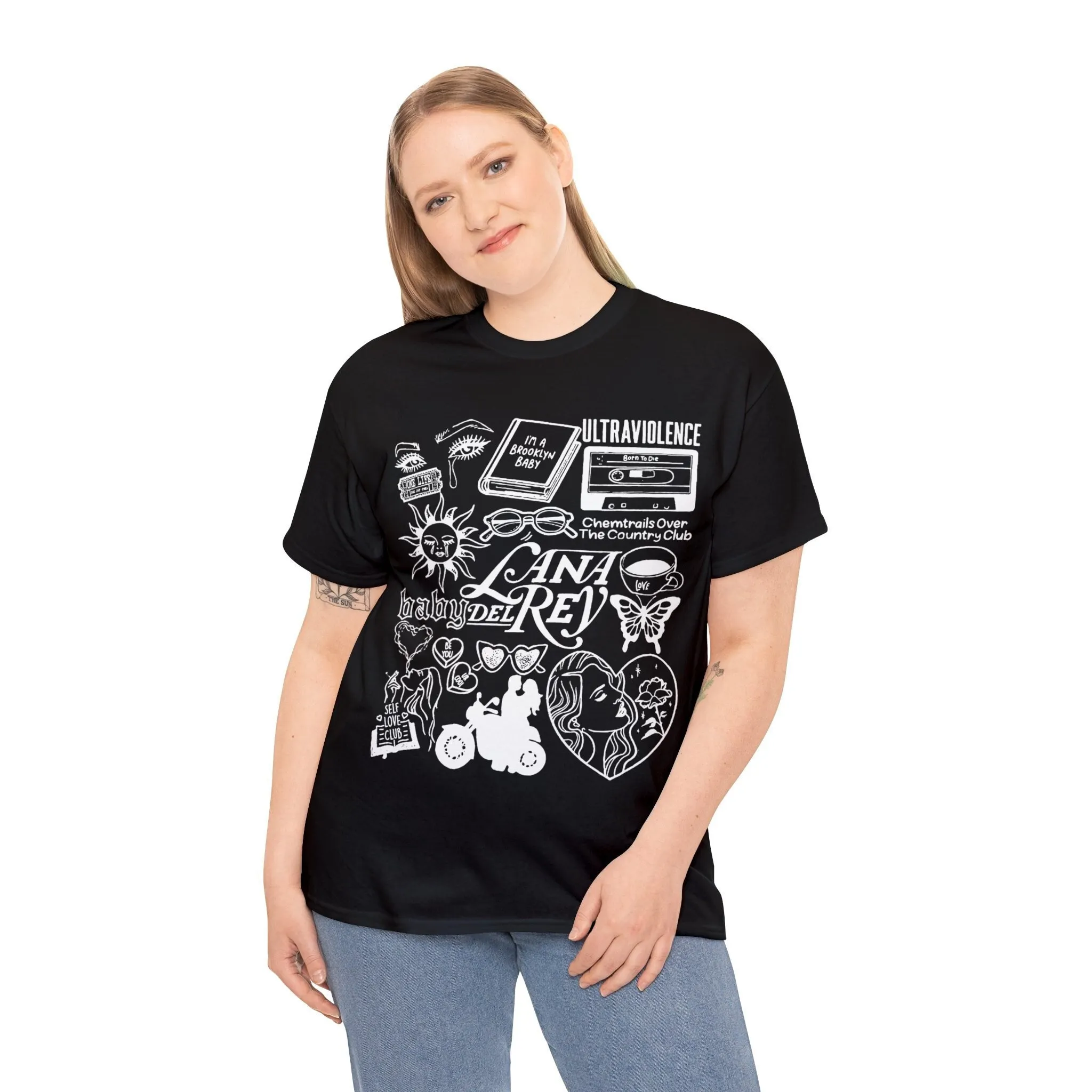 Lana Del Rey Doodle Art Shirt, Anni '90 Vintage Merch Tattoo Lana Del Rey World Tour 2023 Lyric Album Graphic Tee Gift For Fan