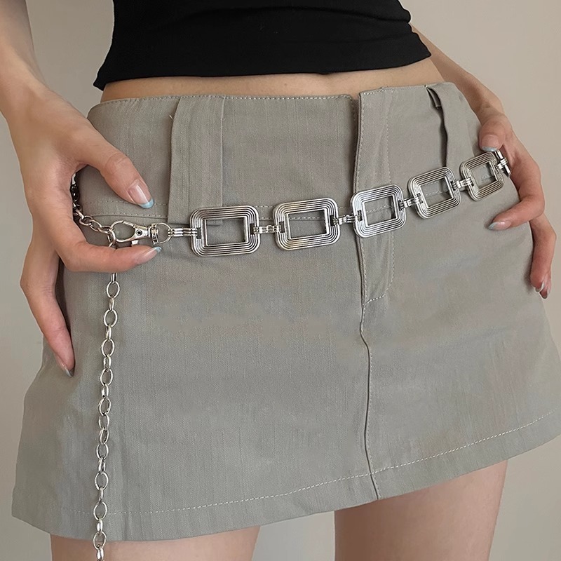 Bohemian Rectangular Metal Waist Chain for Women's Dress 2025 New Style High Quality Gold and Silver