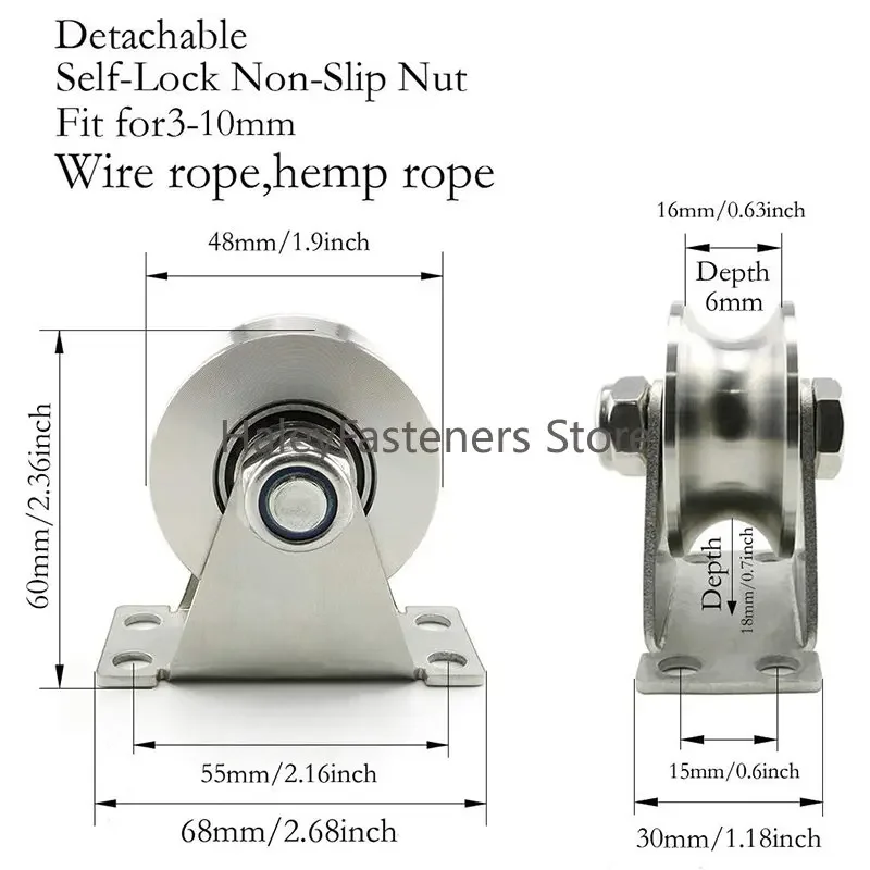 1Pack U-Type Stainless Steel Pulley Block Mute Bearings Groove Sliding Roller Track Wheel 3