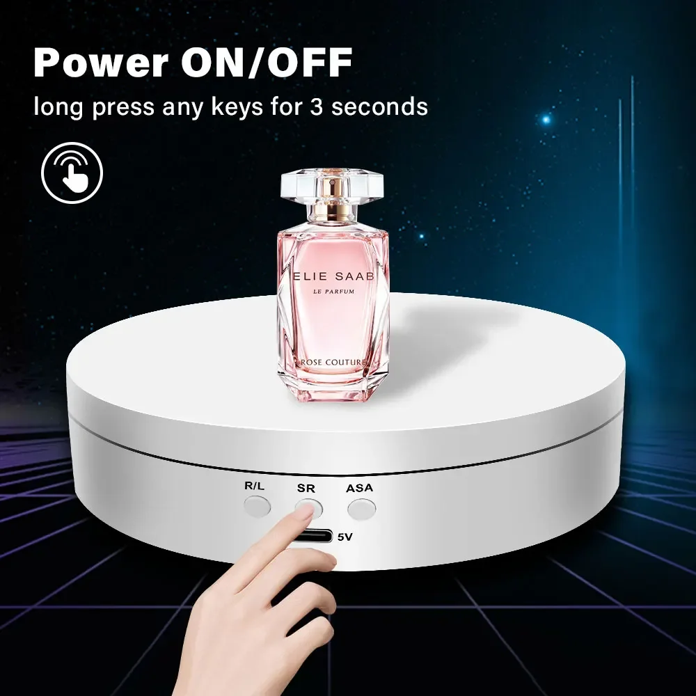 3단 속도 조절 모터 회전 거울 디스플레이 스탠드, 360도 회전 턴테이블, 쥬얼리 홀더, USB 전원 공급, 회전 촬영