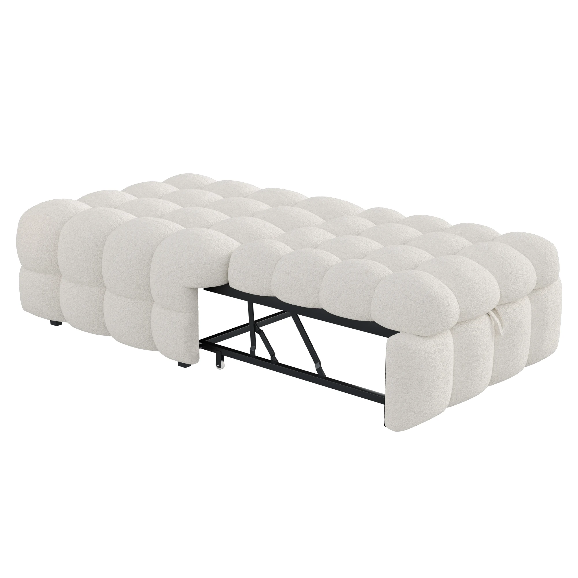 KOMHTOM Teddy Stoff 2 in 1 Polsterbett mit Fußhocker Ausziehbares Schlafsofa Einzelbett Puffy Bett – Detail 10
