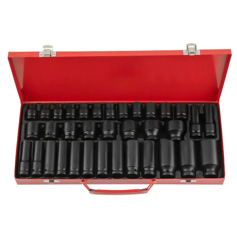 

35PCS 1/2" Deep Impact Socket Set Drive 6 Point Metric Garage Tool 8mm - 32mm Socket Set Car Disassembly Tool Car Repair Tool