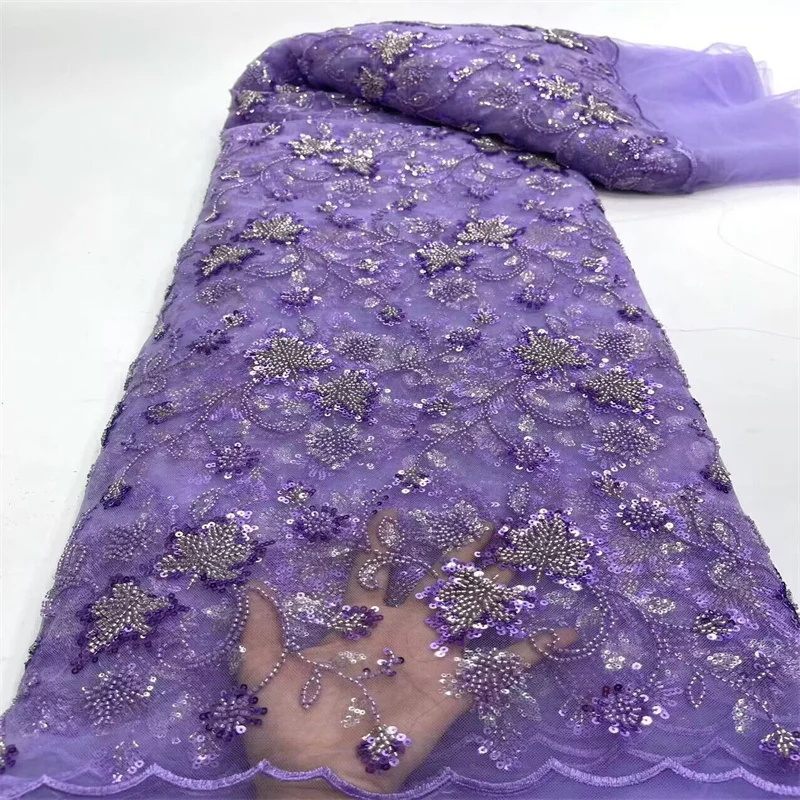 

Nigerian Sequins Mesh Lace Fabric Beads High Quality Lace African Lace French Tulle Embroidery Lace Fabrics For Party Dress Sew